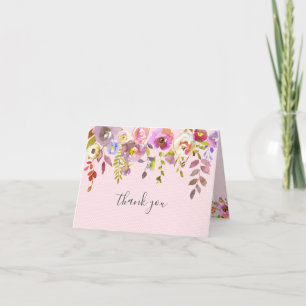 Bord Roze Waterverf Bloemen baby shower Bedankkaart