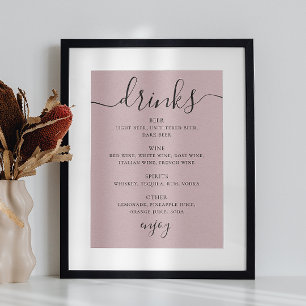 Bord stoffige roze script bruiloft alcohol drinken poster