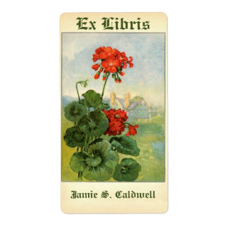 bord van de geraniumbloemboekjes etiket
