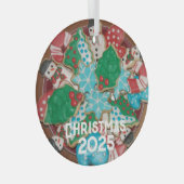 Bord van gedecormeerde kerstsuikerkoekjes glas ornament (Voorkant Rechts)