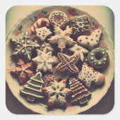 Bord van Kerstkoekjes Xmas Cookie Sweets Vierkante Sticker (Voorkant)