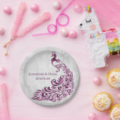 Bord van magenta Peacock Leaf Vine Wedding Paper (Feest)