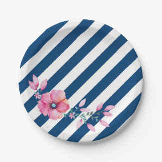Bord van marinesluiting en roze Floral Paper