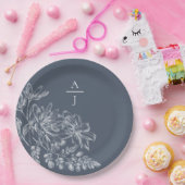 Bord van modern mosterdblauw monogram - Floral pap (Feest)