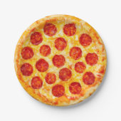 bord van pepperoni pizzapapier voor dat pizzafeest (Voorkant)