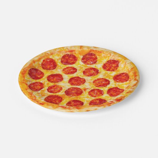 bord van pepperoni pizzapapier voor dat pizzafeest (Gekanteld)