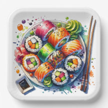 Bord van sushi, sojasaus en eetstokjes Verjaardag