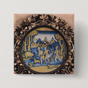 Bord versierd met een jachtplaats vierkante button 5,1 cm