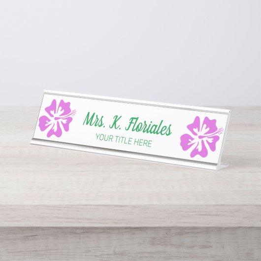 Bord voor aangepaste bureaunaam met Hibiscus flowe Bureau Naambordje (Voorkant)