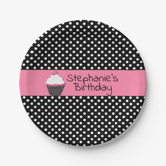 Bord zwart-wit polaire dot cupcake (Voorkant)