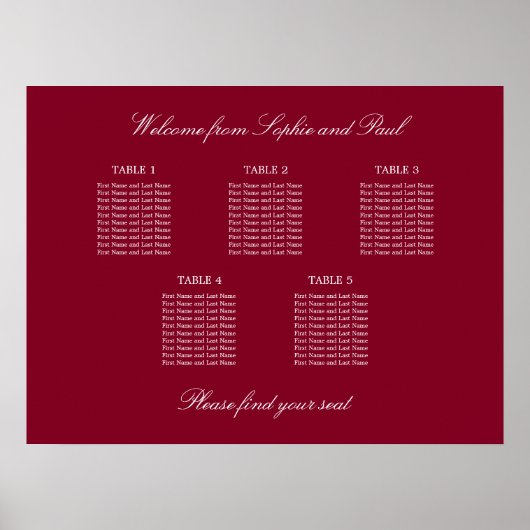 Bordeaux 5 Tafel Trouw Stoelen Plattegrond Poster (Voorkant)