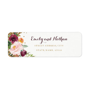 Bordeaux bloem glitters retouradreslabel etiket