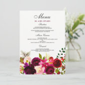 Bordeaux Bloemen Bloemrijke Elegante Trouw Menu (Staand voorkant)
