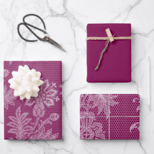 Bordeaux bloemen kant bruidsshower inpakpapier vel