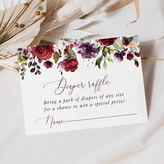 Bordeaux Bloemen, Roze Bloemen, Luier Raffle Informatiekaartje