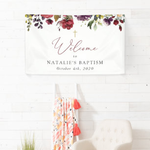 Bordeaux Bloemen, Roze Bloemen, Welkom bij de Doop Spandoek