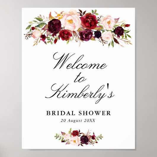 Bordeaux & Blush Bruiloft Welkom Bord Poster (Voorkant)