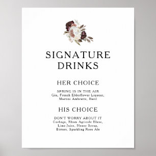 Bordeaux Boho Bloemige Signature Dranken Bord Poster