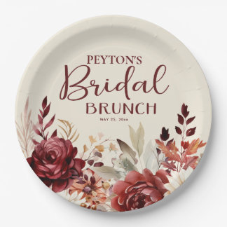 Bordeaux Crème Bloemrijke Bruidsbrunch Papieren Bordje