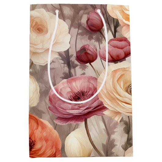 Bordeaux Crème Lente Bloemen Bruiloft Feest Medium Cadeauzakje (Voorkant)