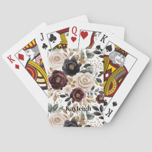 Bordeaux Crème Zwart Bloemmotief Pokerkaarten