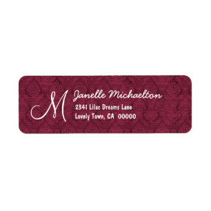 Bordeaux Damask Monogram M of een Initiaal M009 Etiket