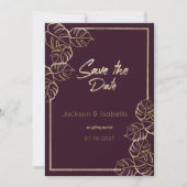 Bordeaux diep rijk rood goud bloemen Save the Date Kaart (Voorkant)