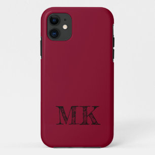 Bordeaux Effen Kleur Modern Minimaal Initiaal iPhone 11 Hoesje