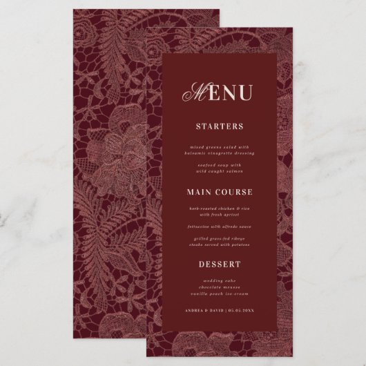 Bordeaux Elegant Trouwmenu Menu (Voorkant / Achterkant)