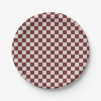 Bordeaux en beige schaakbord papieren bordje