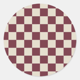 Bordeaux en beige schaakbord ronde sticker