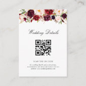 bordeaux en blos OR Code bruiloft details kaart (Voorkant)