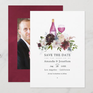 Bordeaux en Blush Roze Wijnproeverij Bruiloft Save The Date