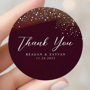 Bordeaux En Goud Glitter Bruiloft Dank Je Ronde Sticker