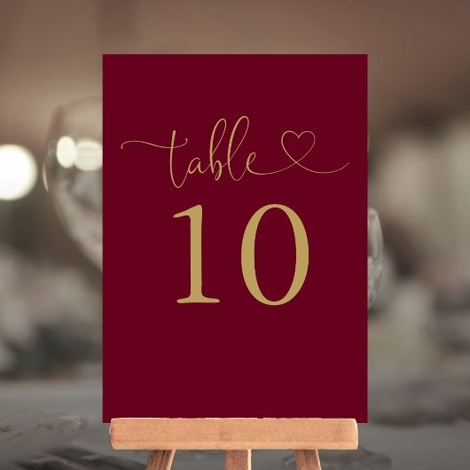 Bordeaux En Gouden Hart Script Tafelnummer