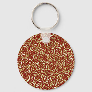 Bordeaux En Gouden Roos Luxe Bloemmotief Sleutelhanger