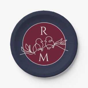 Bordeaux en Navy Blauwe Bruiloft Papieren Bordje