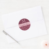 BORDEAUX en ROZE Damast Bruiloft Monogram Ronde Sticker (Envelop)