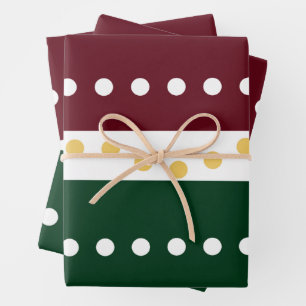Bordeaux en smaragd gouden polka stippen Kerstmis  Inpakpapier Vel