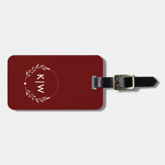 Bordeaux en wit | Monogram moderne Initialen Bagagelabel (Voorkant horizontaal)