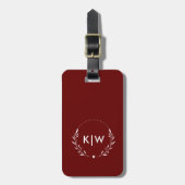 Bordeaux en wit | Monogram moderne Initialen Bagagelabel (Voorkant verticaal)