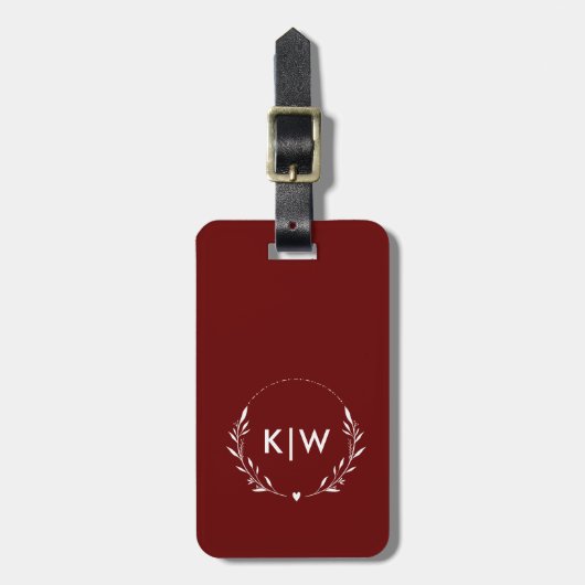 Bordeaux en wit | Monogram moderne Initialen Bagagelabel (Voorkant verticaal)