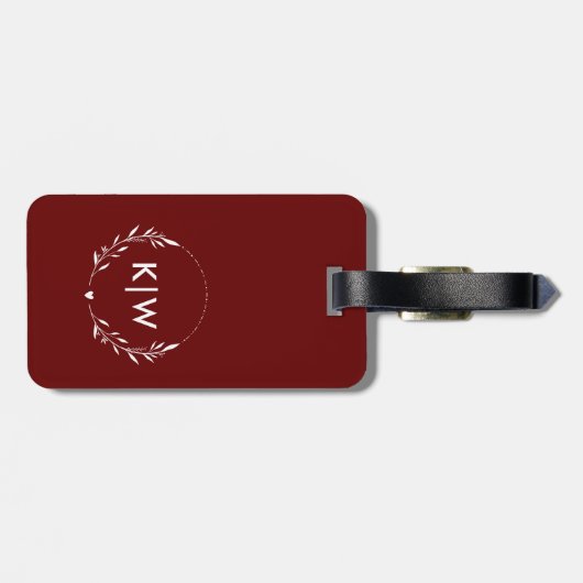 Bordeaux en wit | Monogram moderne Initialen Bagagelabel (Achterkant horizontaal)