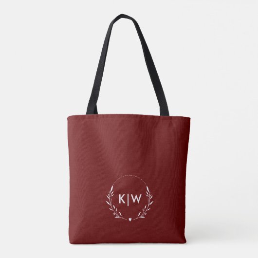 Bordeaux en wit | Monogram moderne Initialen Draagtas (Achterkant)