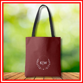 Bordeaux en wit | Monogram moderne Initialen Draagtas
