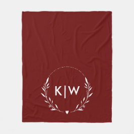 Bordeaux en wit | Monogram moderne Initialen Fleece Deken