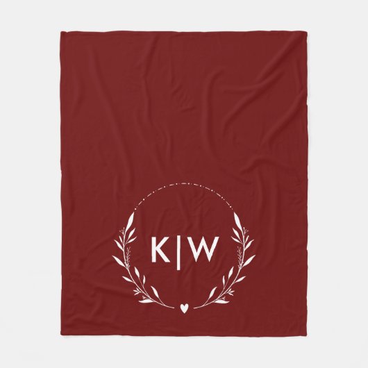Bordeaux en wit | Monogram moderne Initialen Fleece Deken (Voorkant)