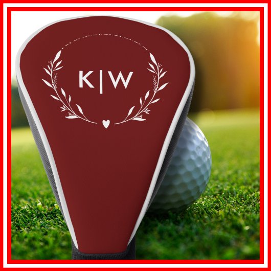 Bordeaux en wit | Monogram moderne Initialen Golfheadcover
