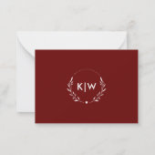 Bordeaux en wit | Monogram moderne Initialen Notitiekaartje (Achterkant)