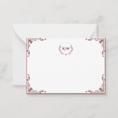 Bordeaux en wit | Monogram moderne Initialen Notitiekaartje (Voorkant)